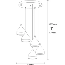 Hængelampe Yildo 7005 sort/kobber metal 5 lyskilder rund^Opviq Outlet