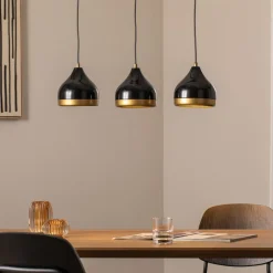 Hængelampe Yildo, lineær, 3 lyskilder, sort/guld, metal^Opviq Sale