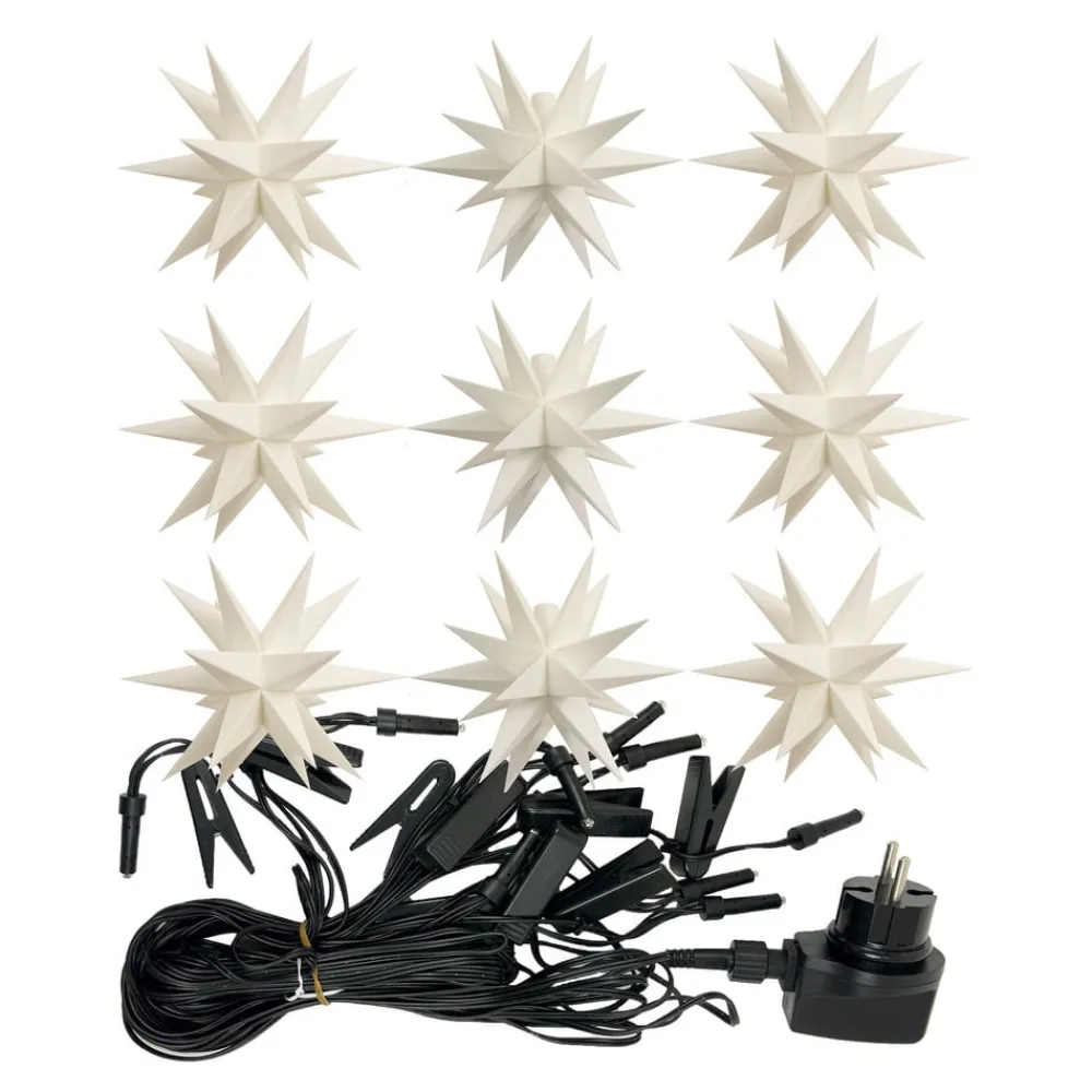 I hvid - udendørs LED-lyskæde med 9 stjerner^STERNTALER New