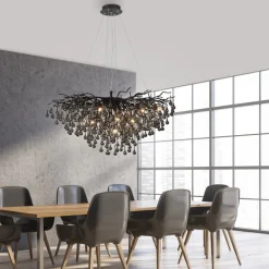 Paul Neuhaus Icicle lysekrone, sort, glasophæng, længde 100 cm