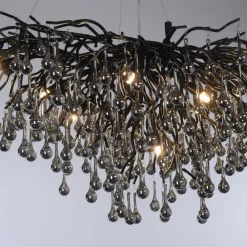 Paul Neuhaus Icicle lysekrone, sort, glasophæng, længde 100 cm