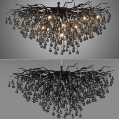 Paul Neuhaus Icicle lysekrone, sort, glasophæng, længde 100 cm