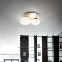 Ideallux Loftlamper>Ideal Lux loftlampe Ninfea, messingfarvet, opalglas, 3-lys.