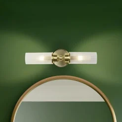 Searchlight Imperial væglampe, messing, 2 lyskilder, stål, glas, IP44