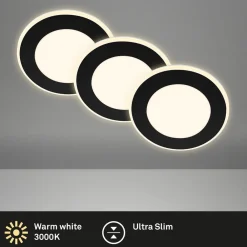 Briloner Indbygningslampe Gima, sort, 3.000 K, sæt med 3 stk