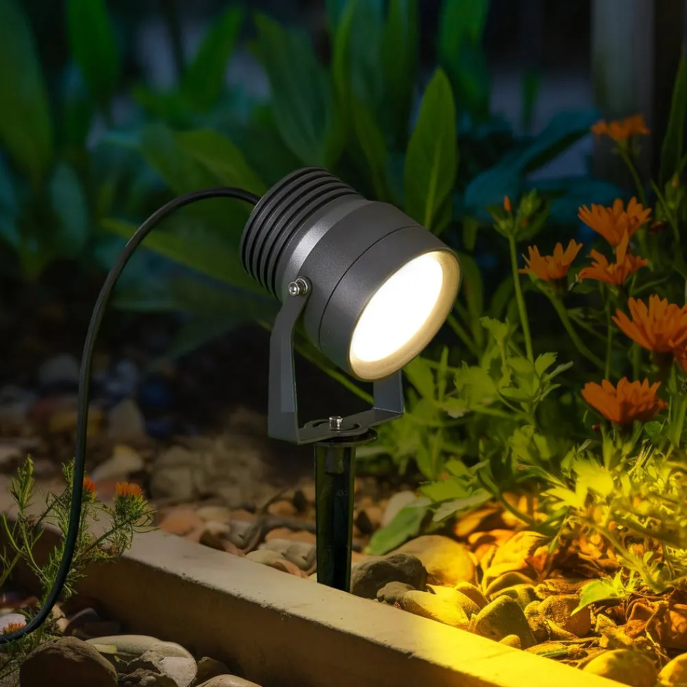 Irina udendørs LED-spot, jordspyd, stik, grå, metal^Lucande Clearance