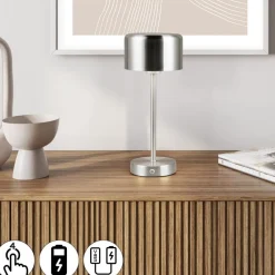 Reality Leuchten Jeff LED-bordlampe, nikkelfarvet, højde 30 cm, metal