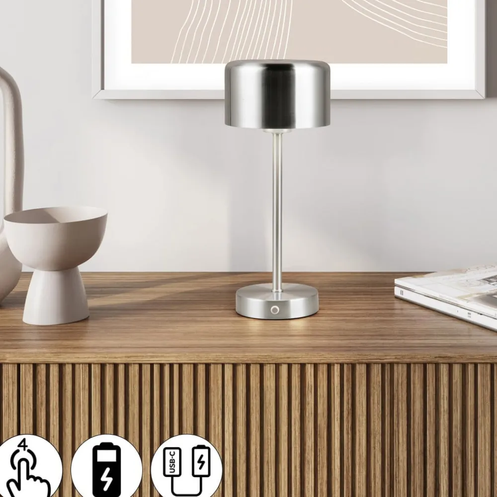 Reality Leuchten Jeff LED-bordlampe, nikkelfarvet, højde 30 cm, metal