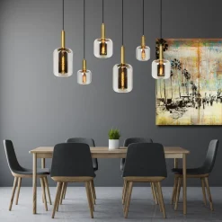 Lucide Pendellamper>Joanet hængelampe, røget grå/sort, glas, 132 cm lang