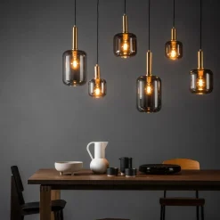 Lucide Pendellamper>Joanet hængelampe, røget grå/sort, glas, 132 cm lang