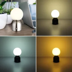 Julsy LED genopladelig bordlampe, nikkelfarvet, højde 21 cm, CCT^Globo Best