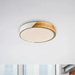 JUST LIGHT. Bila LED-loftslampe, hvid, Ø 32 cm, træ^JUST LIGHT. GmbH Clearance