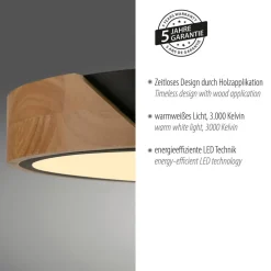JUST LIGHT. Bila LED-loftslampe, sort, Ø 32 cm, træ^JUST LIGHT. GmbH Best