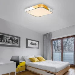 JUST LIGHT. Bila LED-loftslampe, hvid, 32x32 cm, træ^JUST LIGHT. GmbH Best