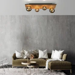 JUST LIGHT. Grøn Stika loftlampe, lang, 4 lyskilder, træ^JUST LIGHT. GmbH