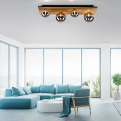 JUST LIGHT. Grøn Stika loftlampe, lang, 4 lyskilder, træ^JUST LIGHT. GmbH