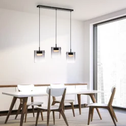 JUST LIGHT. LED-hængelampe Elio, røget glas, 3 lyskilder, sort^JUST LIGHT. GmbH Online