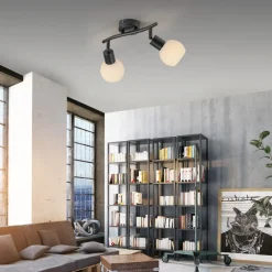 JUST LIGHT. Loki loftlampe, 2 lyskilder, sort, jern, glas^JUST LIGHT. GmbH