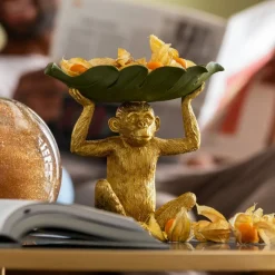 Banana Leaf dekorativ skål, guld/grøn, håndmalet^KARE