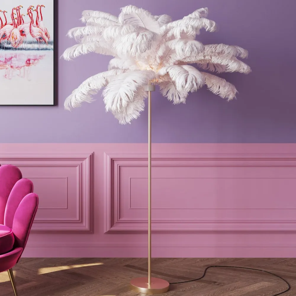 Feather Palm gulvlampe med fjer, hvid^KARE Hot