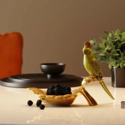 Parrot Guard dekorativ skål, guld/grøn, håndmalet^KARE Discount