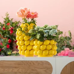 Vase Lemon Juice, højde 40 cm, Ø 31 cm, porcelæn, gul^KARE New