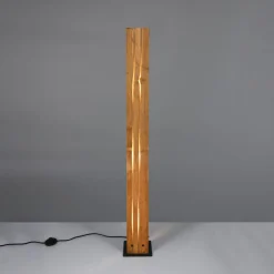 Trio Lighting Karuni gulvlampe, træ, metal, lysebrun, sort