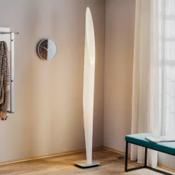 gulvlampe Shakti, sølv, hvid satineret, højde 200 cm^kdln Discount