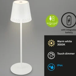 Briloner Kiki LED-bordlampe, hvid, IP44, 3.000K