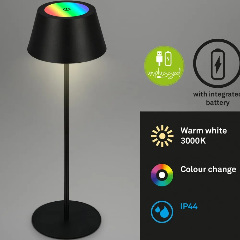 Briloner Terrassebelysning>Kiki LED-bordlampe, sort, IP44, 3.000 K, RGBW