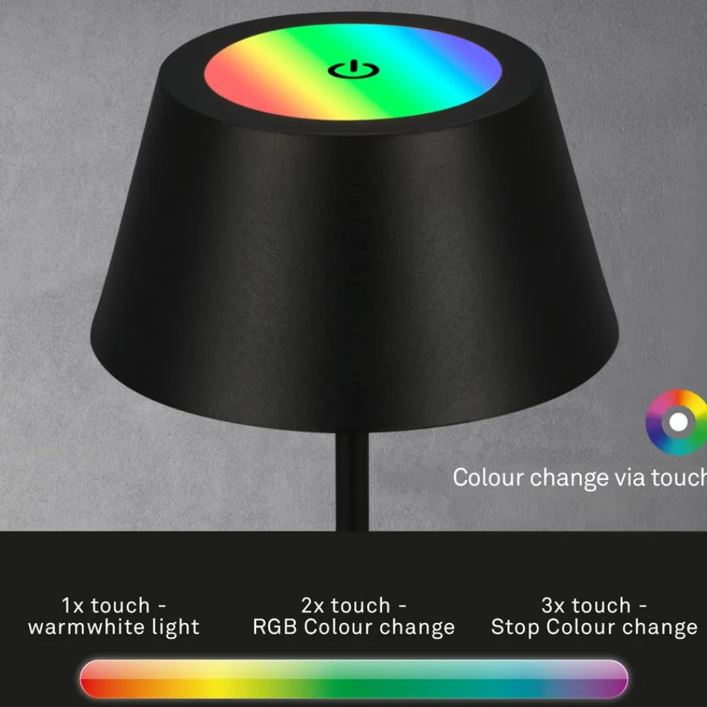 Briloner Terrassebelysning>Kiki LED-bordlampe, sort, IP44, 3.000 K, RGBW