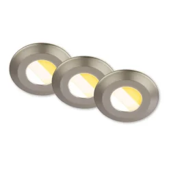 Briloner Klira indbygningslampe, mat nikkel, Ø9cm, IP44, dæmpbar, 3 stk