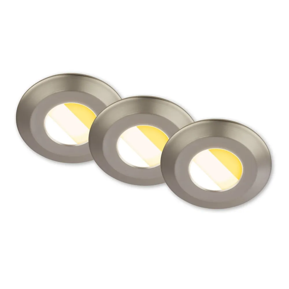 Briloner Klira indbygningslampe, mat nikkel, Ø9cm, IP44, dæmpbar, 3 stk