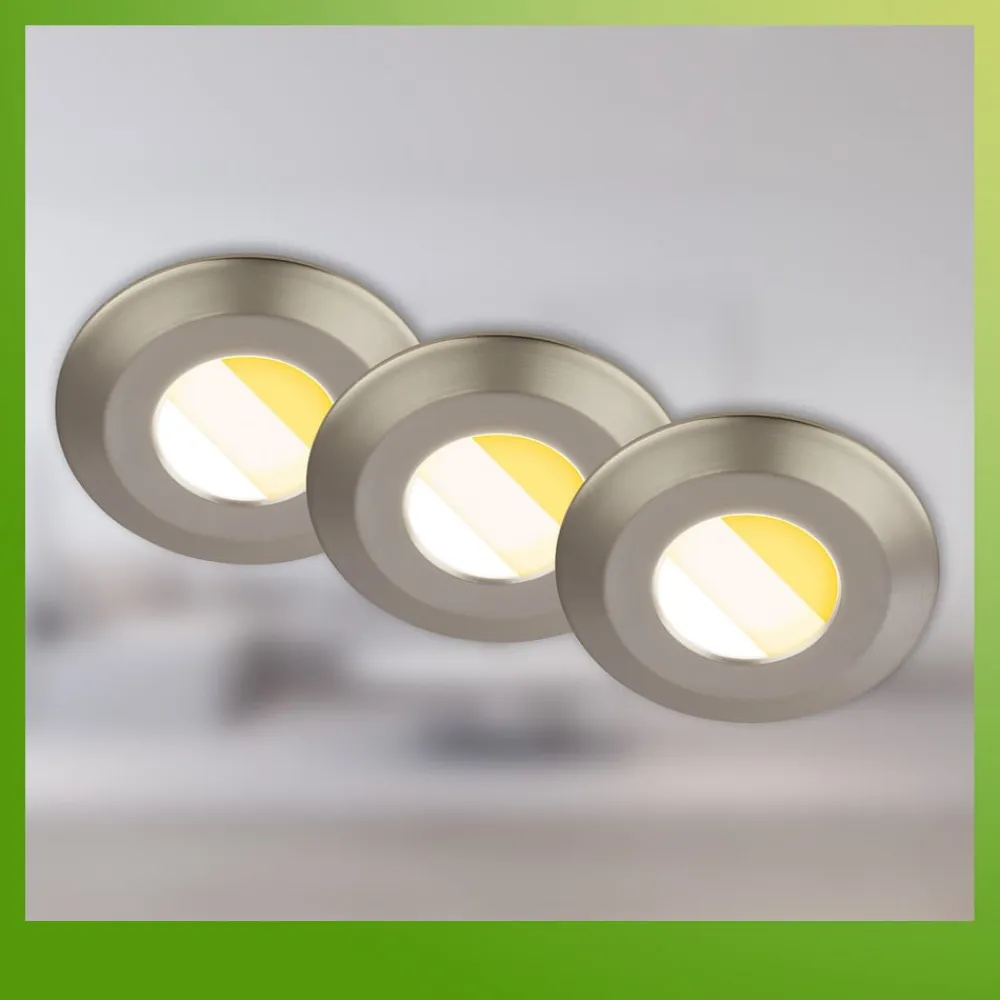 Briloner Klira indbygningslampe, mat nikkel, Ø9cm, IP44, dæmpbar, 3 stk