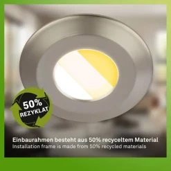 Briloner Klira indbygningslampe, mat nikkel, Ø9cm, IP44, dæmpbar, 3 stk