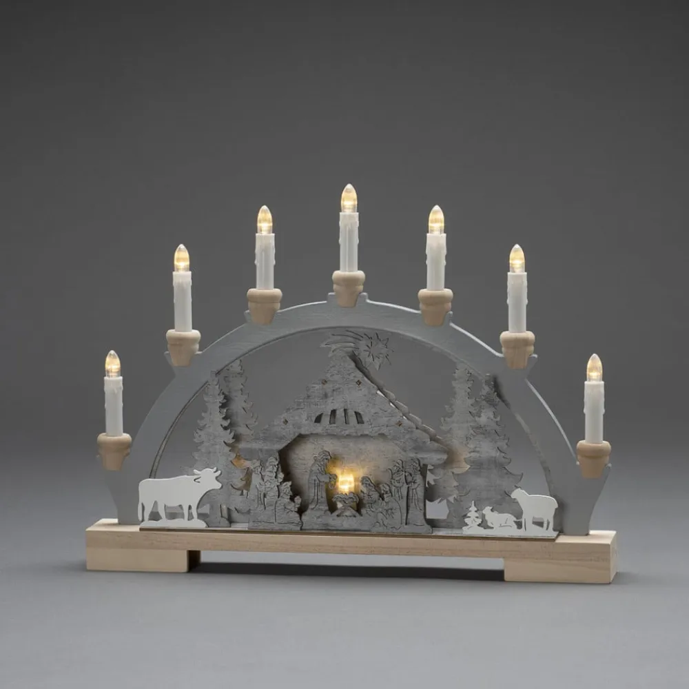 Konstsmide Christmas Krybbe LED-adventsstage af træ, batteridrift