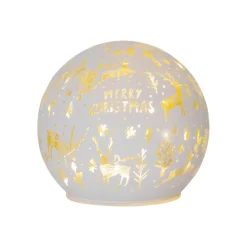 STAR TRADING Kugleformet LED-lampe Merry X-Mas Ø 12cm hvidt glas batteridrevet