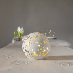 STAR TRADING Dekorationsbelysning|Julepynt>Kugleformet LED-lampe Merry X-Mas Ø 15cm hvidt glas batteridrevet