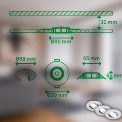 Kulana A indbygningslampe, mat krom, 4000K, sæt med 3 stk^Briloner Hot