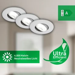 Kulana A indbygningslampe, mat krom, 4000K, sæt med 3 stk^Briloner Hot