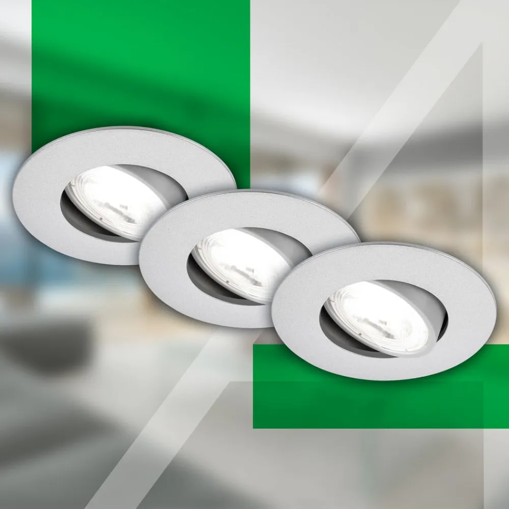 Kulana A indbygningslampe, mat krom, 4000K, sæt med 3 stk^Briloner Hot