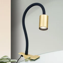 Kurt LED-klemmelampe, mat messing^ORION Outlet