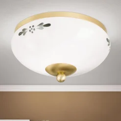 ORION Landhaus loftlampe, messing, opal grøn, Ø 21 cm