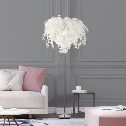 Reality Leuchten Leavy gulvlampe, højde 180 cm, krom/hvid, metal/plast