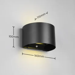 LED genopladelig udendørs væglampe Talent, sort, bredde 16 cm Sensor^Reality Leuchten