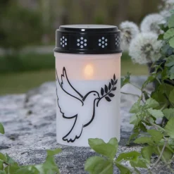 STAR TRADING Dekorationsbelysning>LED gravlys Due, hvid/sort plast 12,5 cm batteri