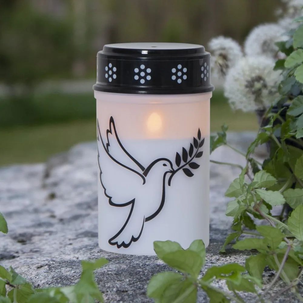 STAR TRADING Dekorationsbelysning>LED gravlys Due, hvid/sort plast 12,5 cm batteri