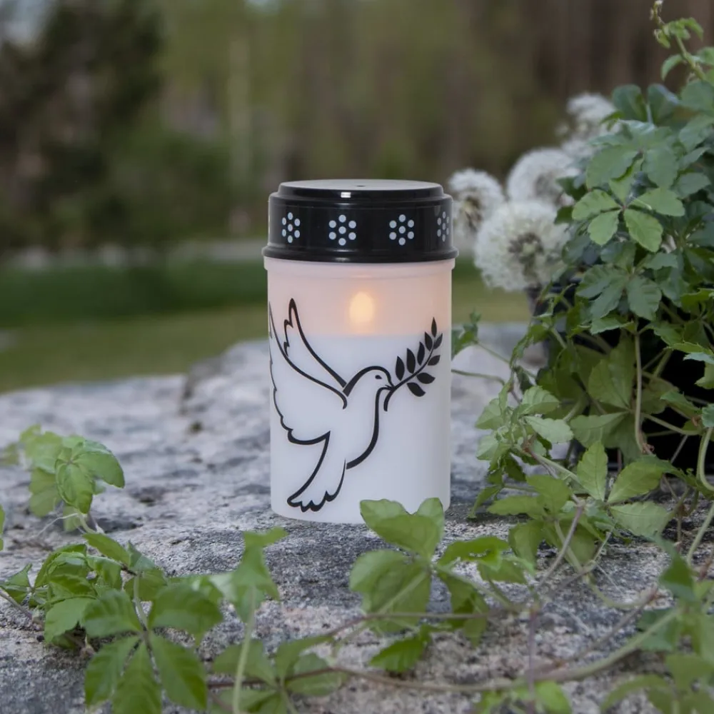 STAR TRADING Dekorationsbelysning>LED gravlys Due, hvid/sort plast 12,5 cm batteri