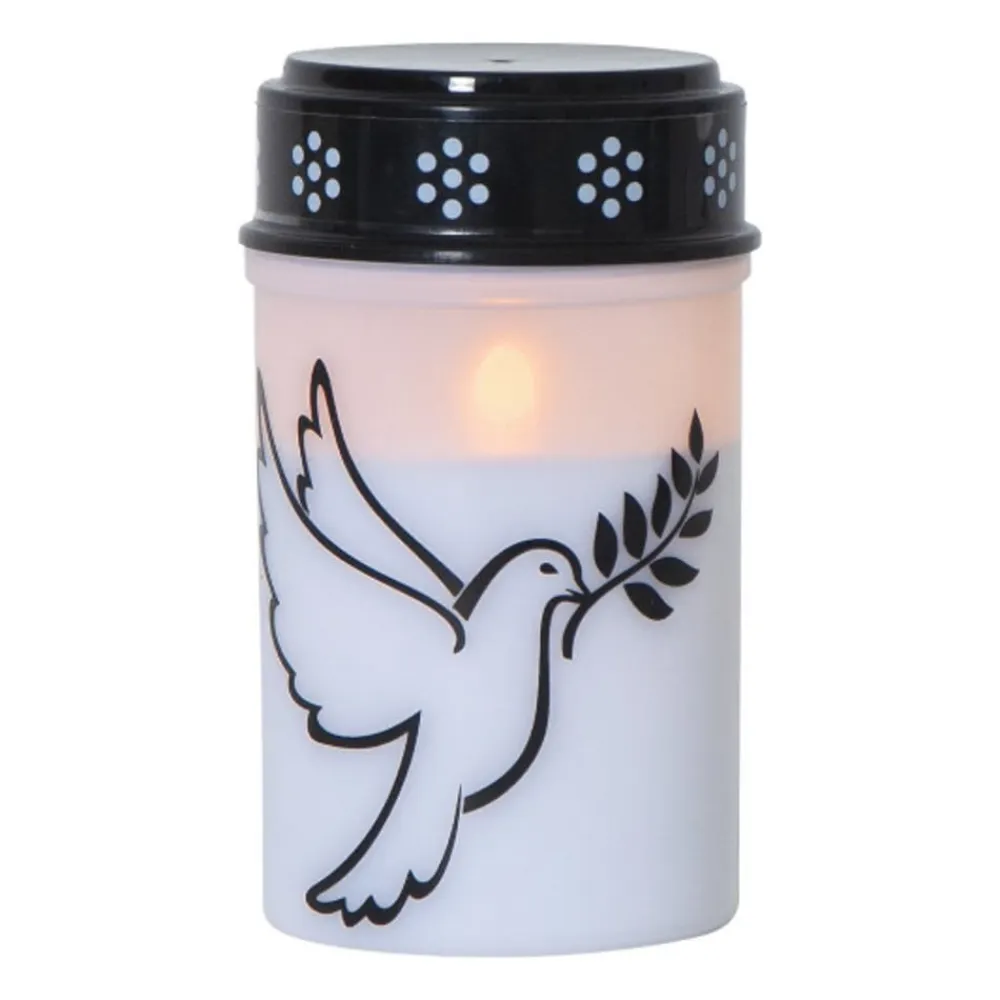 STAR TRADING Dekorationsbelysning>LED gravlys Due, hvid/sort plast 12,5 cm batteri