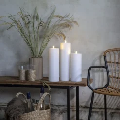 LED lys Flamme Rak 37,5 cm hvid plast batteridrevet^STAR TRADING Online